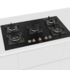 Bosch Built in Gas Hob Black Tempered glass Glass 5 Burner Auto Ignition 90 cm True Brass 2D Ring Burners with Matt Black Heat Shields & Cast Iron pan supports (PNV9B6F20I)
